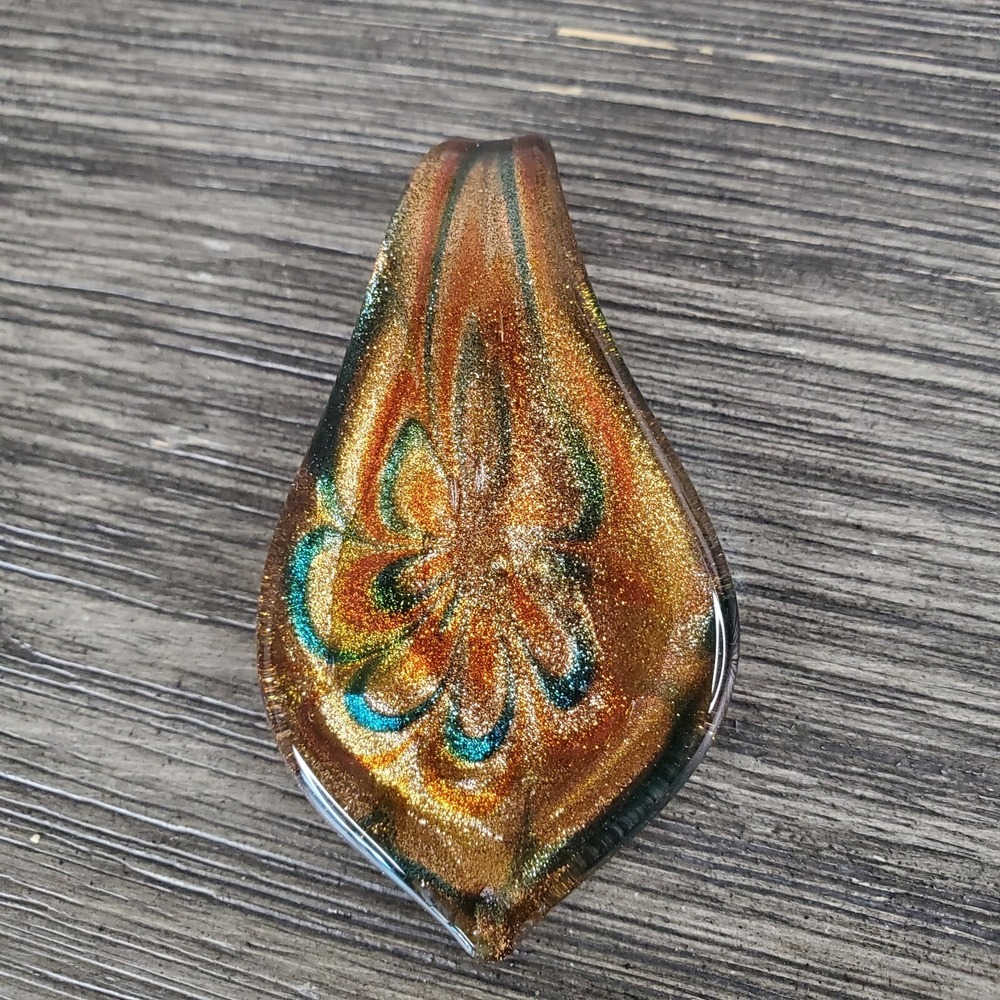 Dichroic Glass Brown Copper Gold Green Teardrop Vintage Pendant Only 2.5"